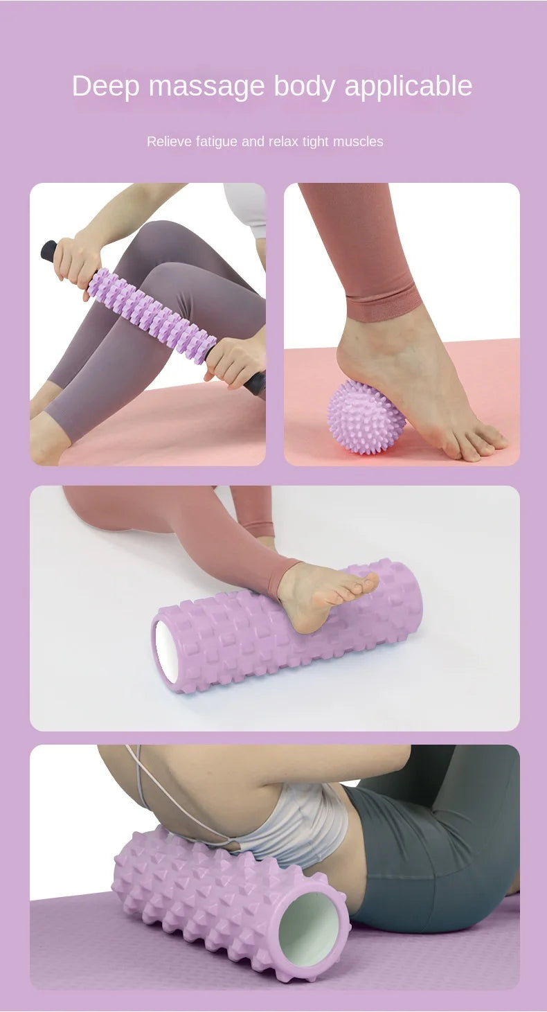 Wholesale Yoga and Pilates Sports Muscle Massage Relaxers, Foam Rollers, Fascia Balls, and Massage Stick Three-piece Sets