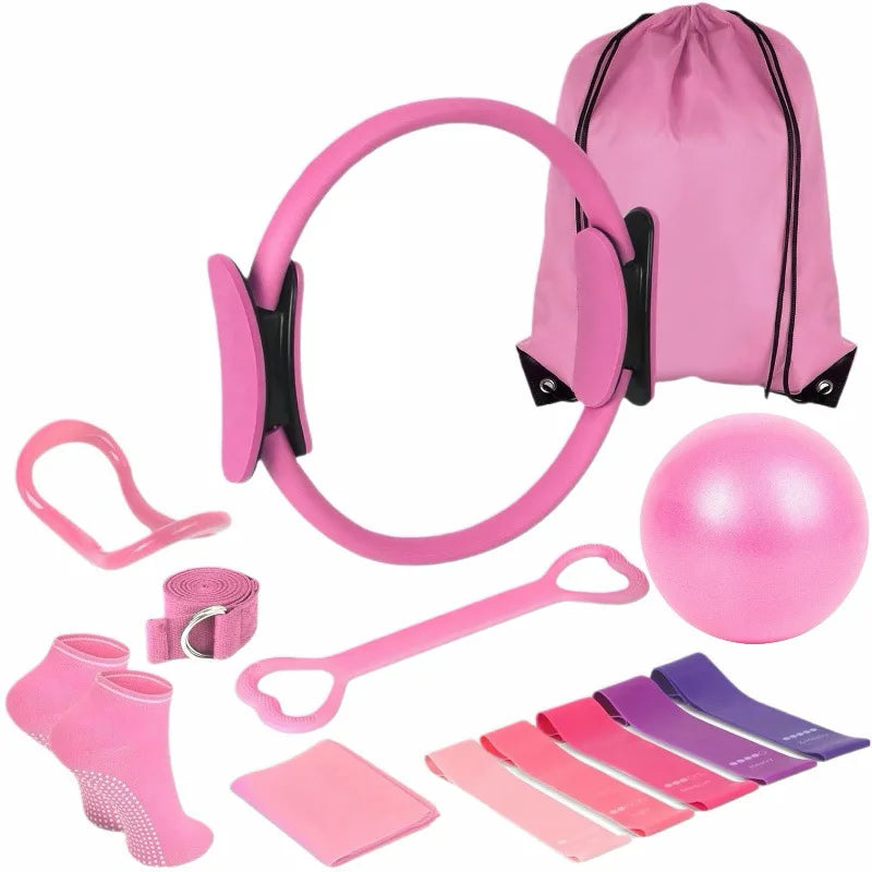 Durable Five-piece Latex Pilates Yoga Set with Resistance Band Rally Belt & Wheat Tube Ball in OPP Bag (Customized Color)