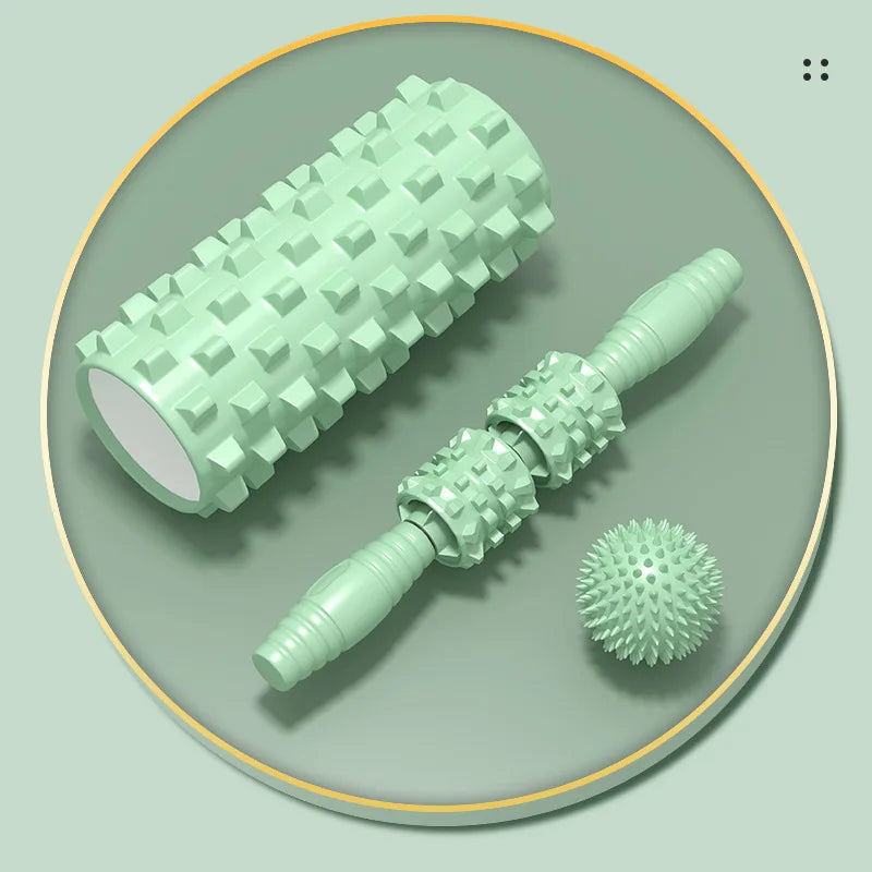 Wholesale Yoga and Pilates Sports Muscle Massage Relaxers, Foam Rollers, Fascia Balls, and Massage Stick Three-piece Sets