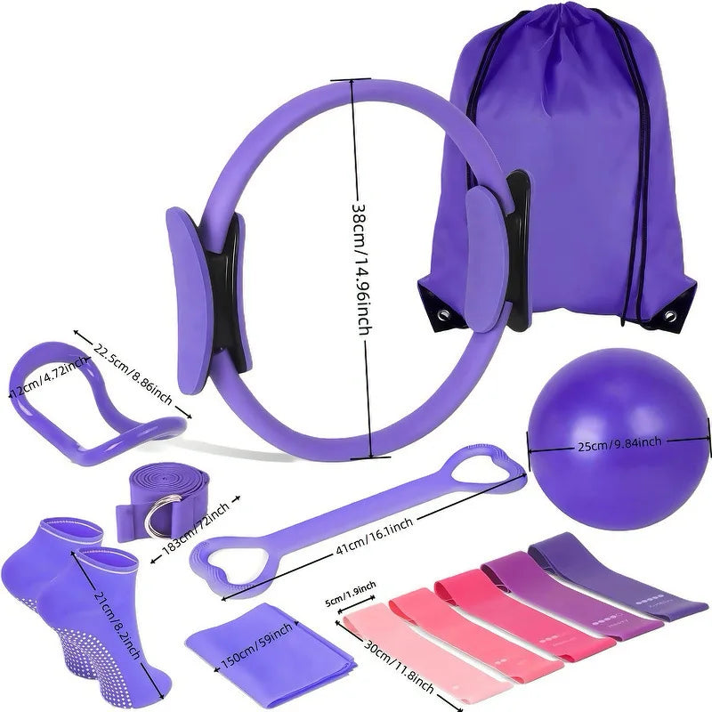 Durable Five-piece Latex Pilates Yoga Set with Resistance Band Rally Belt & Wheat Tube Ball in OPP Bag (Customized Color)
