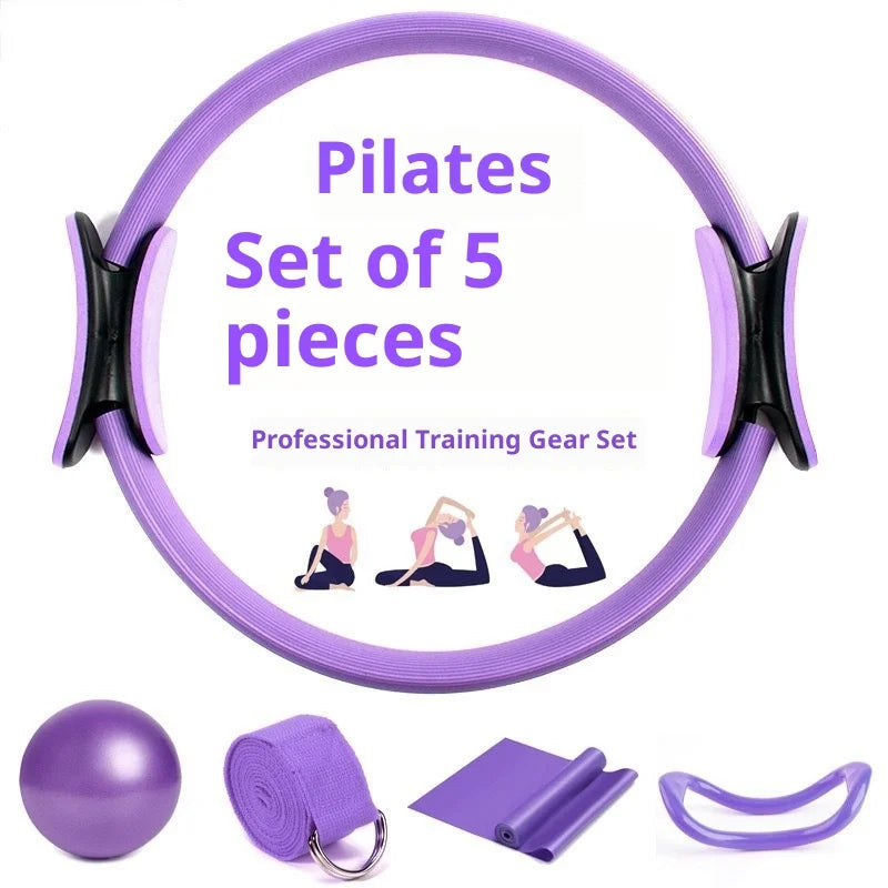 Durable Five-piece Latex Pilates Yoga Set with Resistance Band Rally Belt & Wheat Tube Ball in OPP Bag (Customized Color)