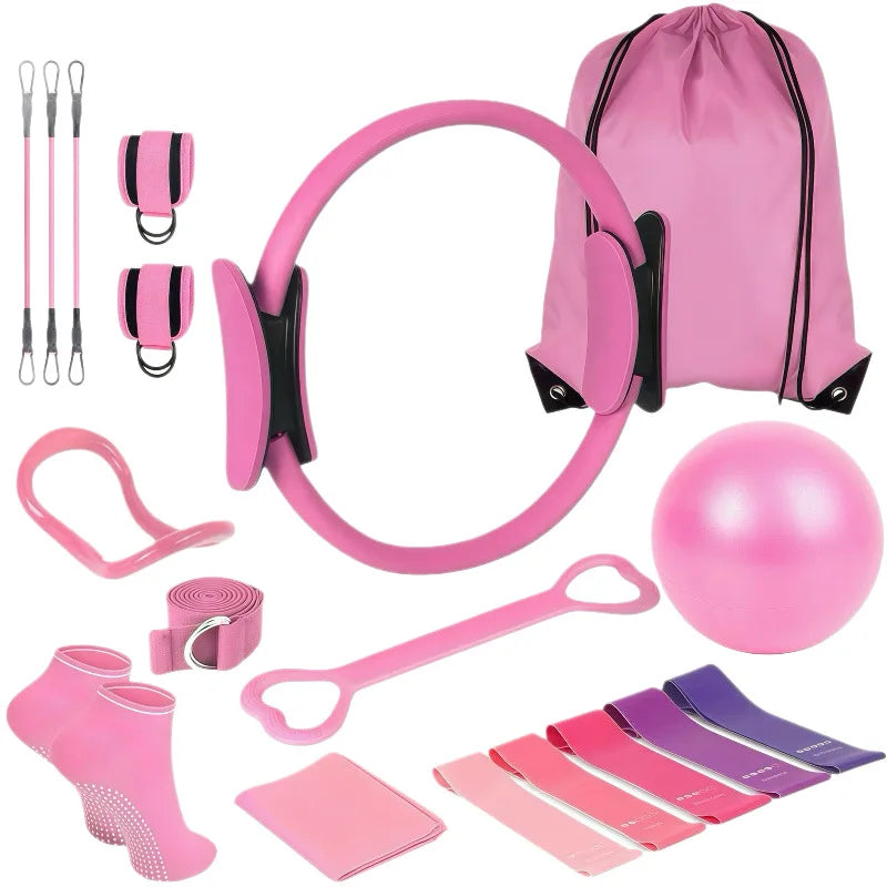 Durable Five-piece Latex Pilates Yoga Set with Resistance Band Rally Belt & Wheat Tube Ball in OPP Bag (Customized Color)