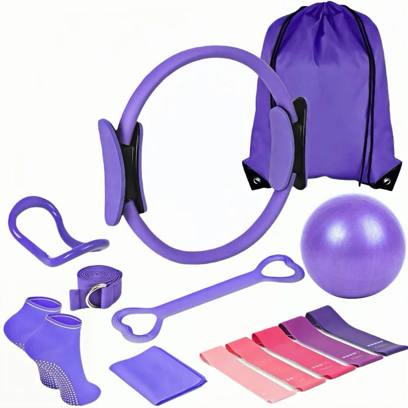 Durable Five-piece Latex Pilates Yoga Set with Resistance Band Rally Belt & Wheat Tube Ball in OPP Bag (Customized Color)