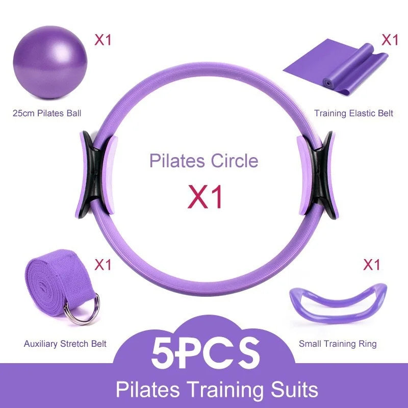 Durable Five-piece Latex Pilates Yoga Set with Resistance Band Rally Belt & Wheat Tube Ball in OPP Bag (Customized Color)
