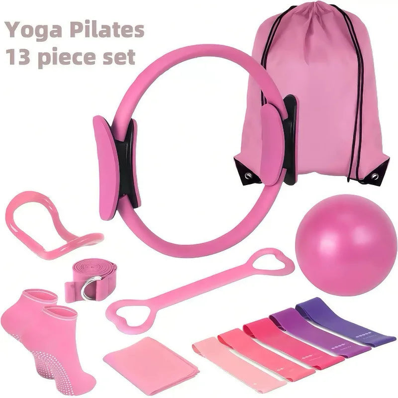 Durable Five-piece Latex Pilates Yoga Set with Resistance Band Rally Belt & Wheat Tube Ball in OPP Bag (Customized Color)
