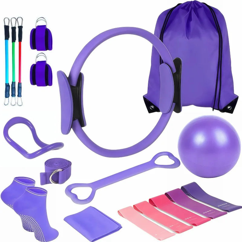 Durable Five-piece Latex Pilates Yoga Set with Resistance Band Rally Belt & Wheat Tube Ball in OPP Bag (Customized Color)