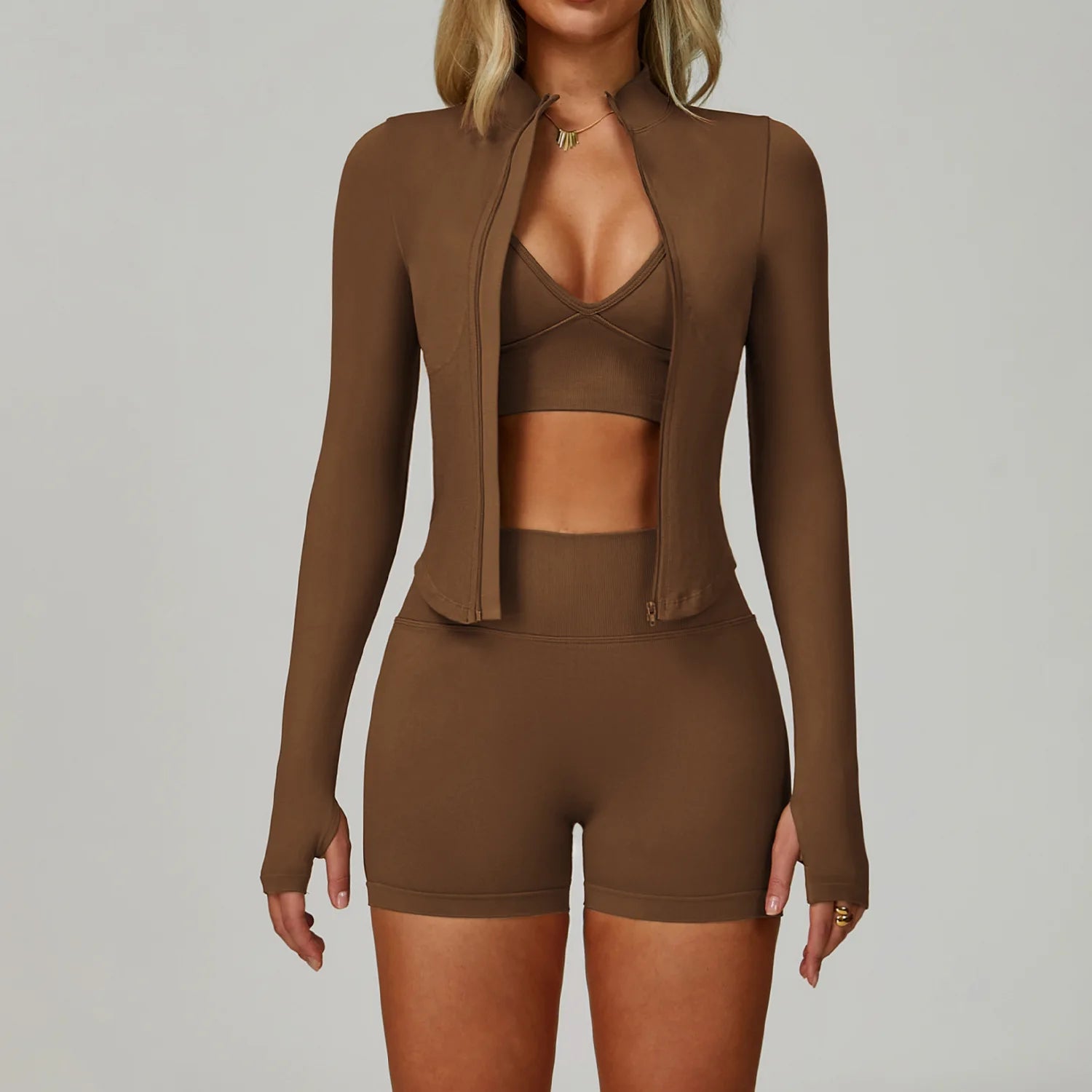 Women's 3PCS Active Wear Set Full-Zip Jacket Workout Running Sports Workout Clothes Fitness Yoga Wear Suit