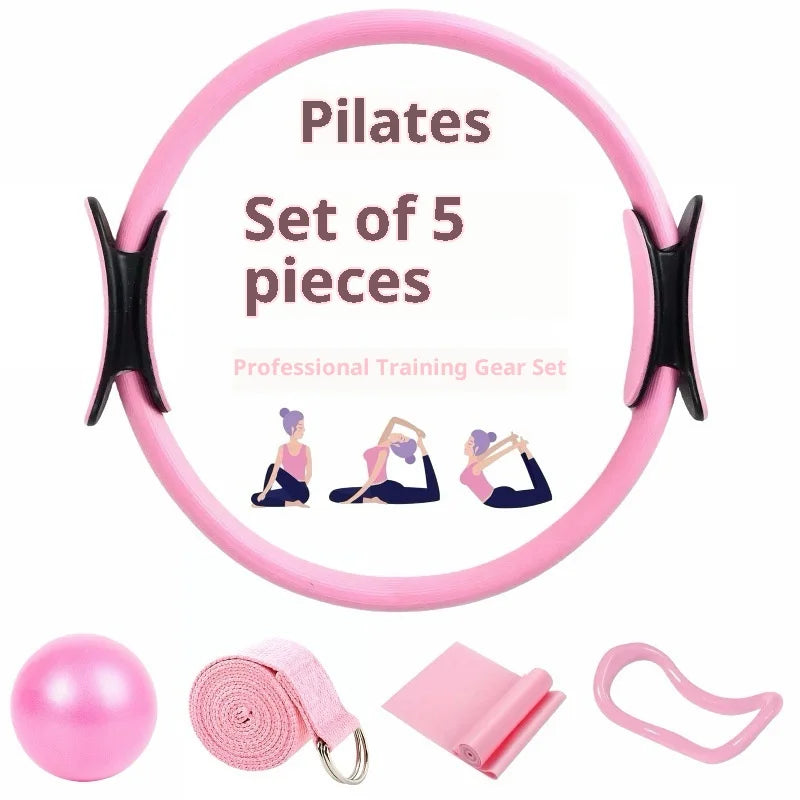 Durable Five-piece Latex Pilates Yoga Set with Resistance Band Rally Belt & Wheat Tube Ball in OPP Bag (Customized Color)
