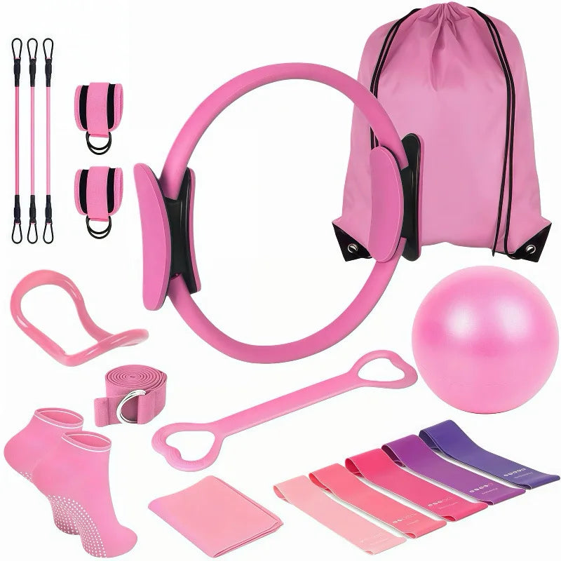 Durable Five-piece Latex Pilates Yoga Set with Resistance Band Rally Belt & Wheat Tube Ball in OPP Bag (Customized Color)