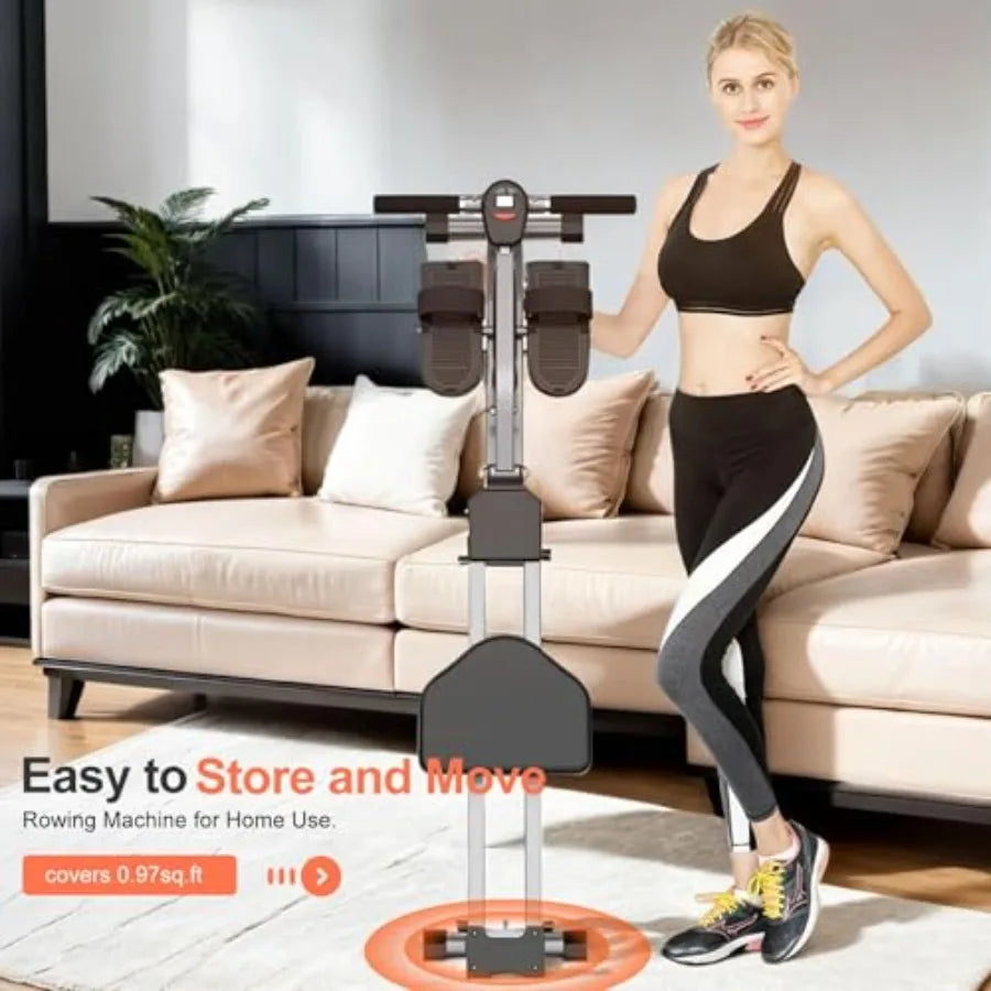 Foldable Indoor Rowing Machine for Home Fitness Hydraulic Design with 300LBS Capacity 12 Resistance Levels LCD Display for Real