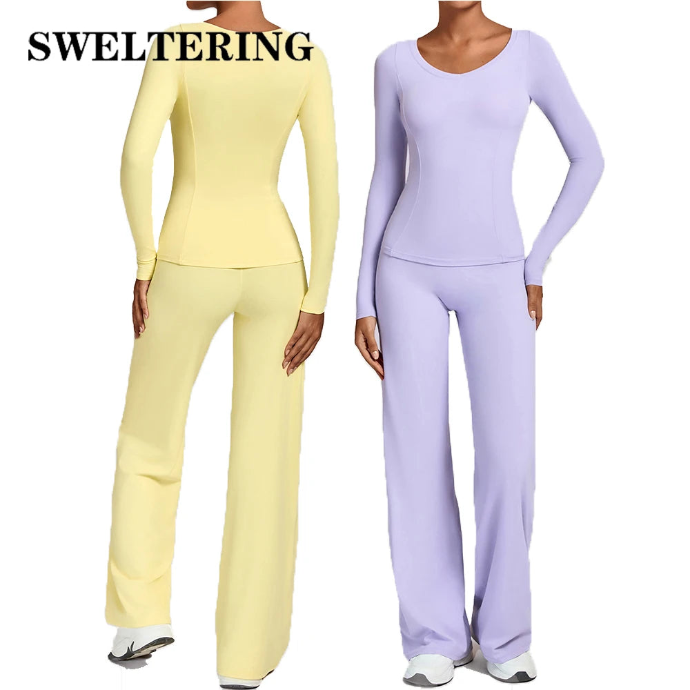 SWELTERING 2PCS Yoga Workout Suits  Women Athletic Wear Gym Legging Fitness Set Sports Long Sleeve Suits Female Sportswear