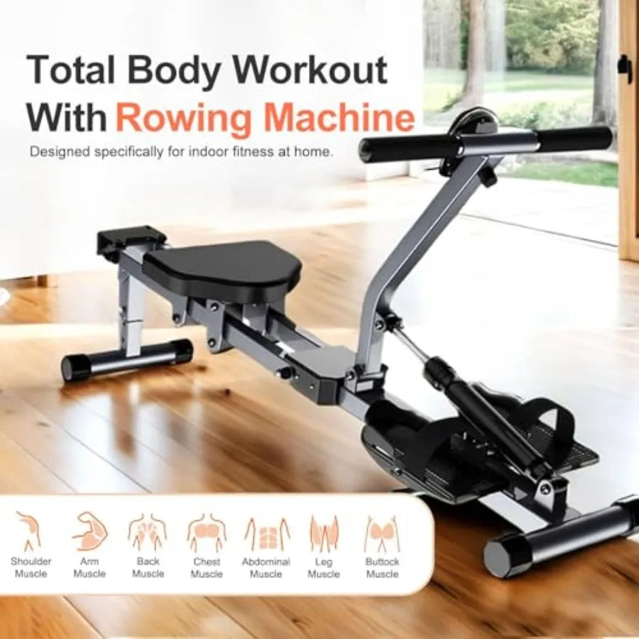 Foldable Indoor Rowing Machine for Home Fitness Hydraulic Design with 300LBS Capacity 12 Resistance Levels LCD Display for Real