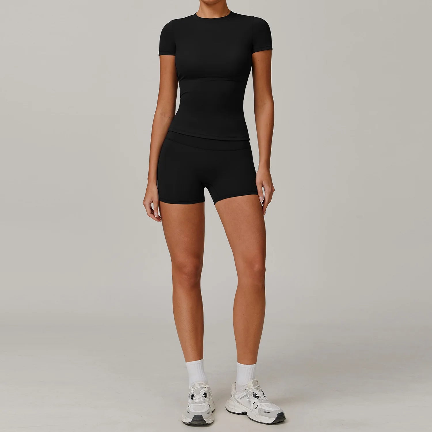 Women  Yoga Set 2PCS Workout Set Sportswear Gym Clothing Fitness Long Sleeve High Waist Leggings Cycling Shorts Sports Suits