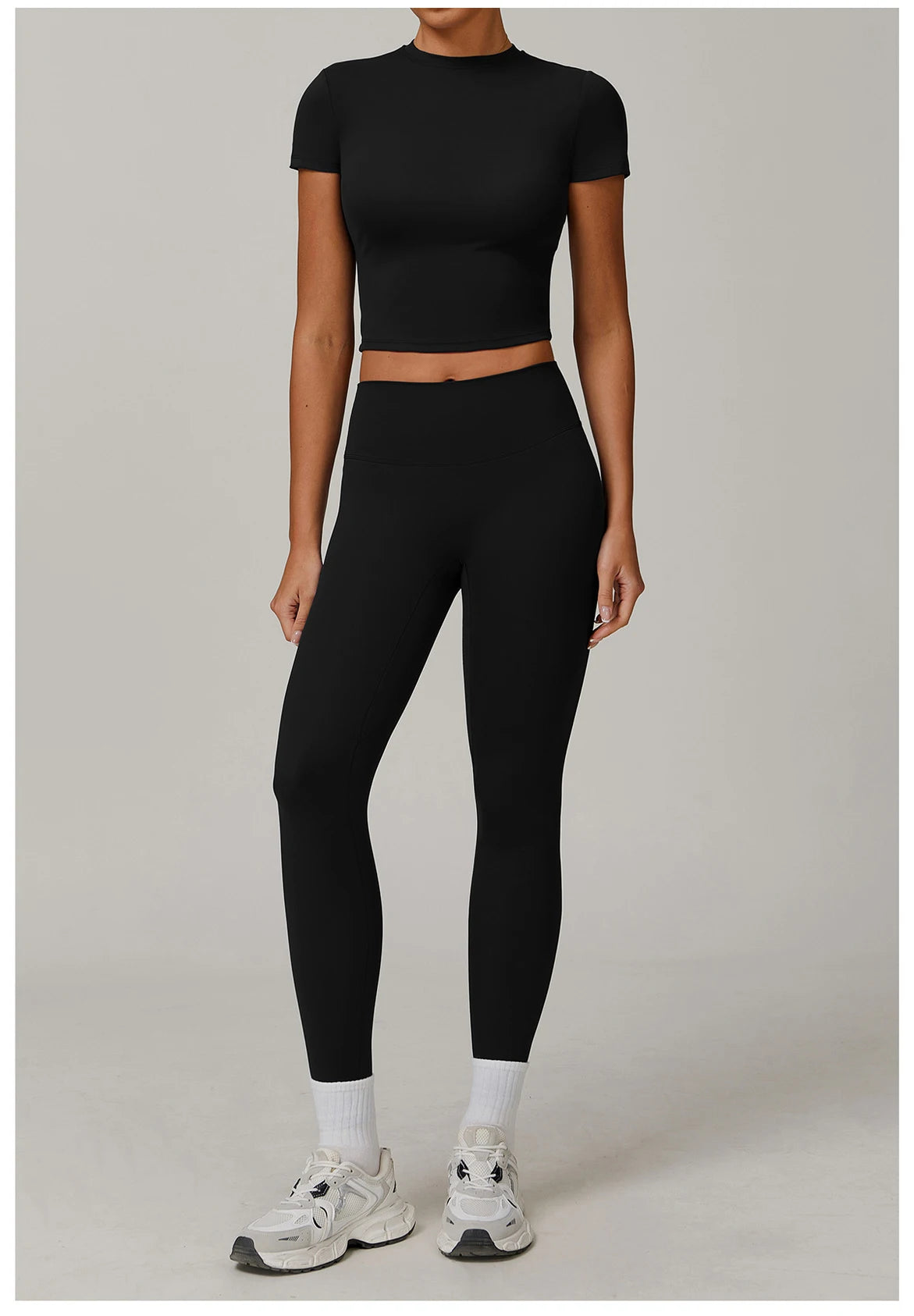 Women  Yoga Set 2PCS Workout Set Sportswear Gym Clothing Fitness Long Sleeve High Waist Leggings Cycling Shorts Sports Suits