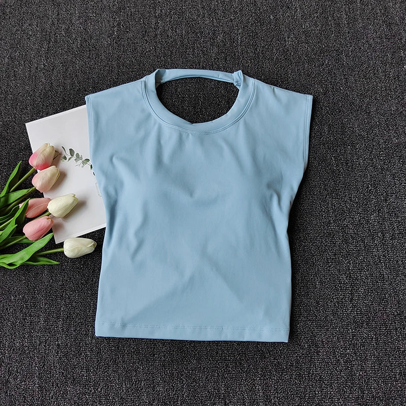 Sexy Short Yoga Top Backless Fixed Chest Pad Sports T-shirt Vest Women's Tight Quick Drying Slimming Yoga Suit Top Clothing