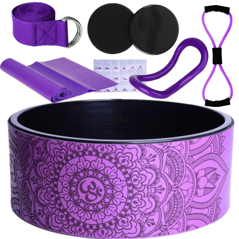 7Pcs Yoga Wheel Comfortable Elastic Band Yoga Ball Yoga Circle Ring Strong Roller Yoga Back Stretcher Balance Accessory