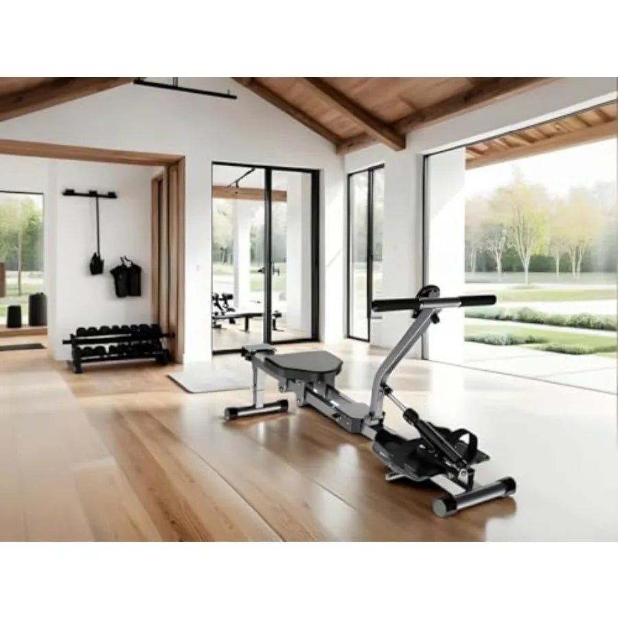 Foldable Indoor Rowing Machine for Home Fitness Hydraulic Design with 300LBS Capacity 12 Resistance Levels LCD Display for Real