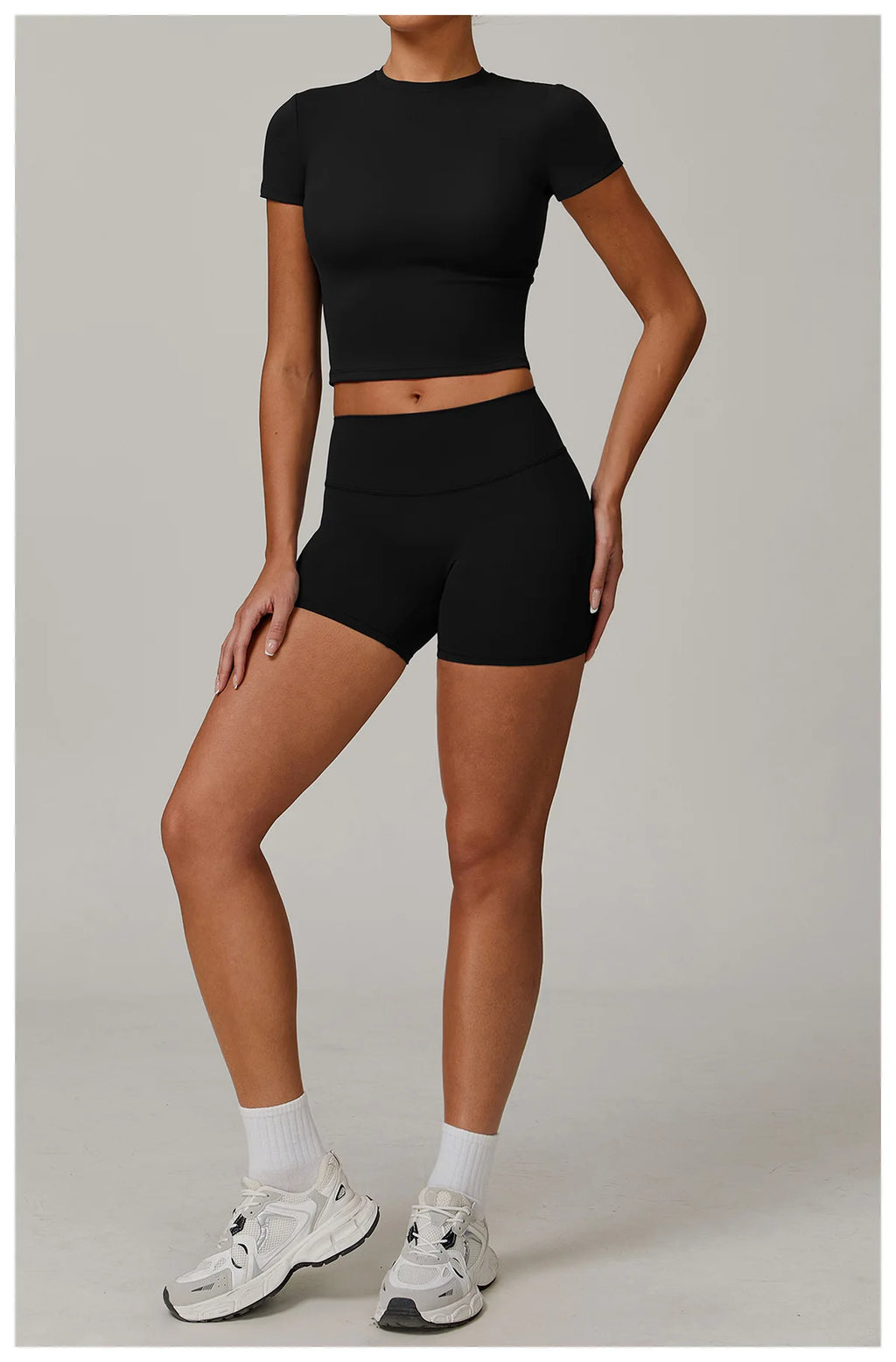 Women  Yoga Set 2PCS Workout Set Sportswear Gym Clothing Fitness Long Sleeve High Waist Leggings Cycling Shorts Sports Suits