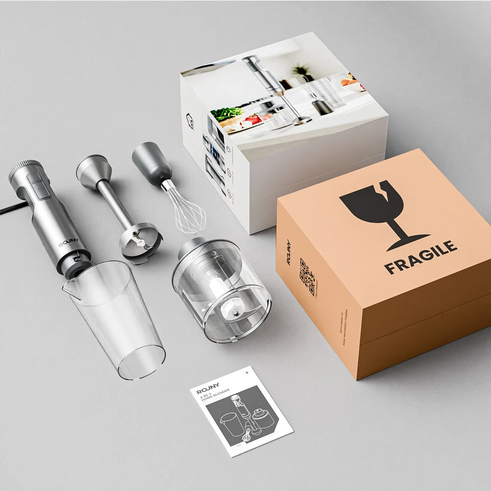 Hand Immersion Blender 1000W Powerful 4-in-1,Stainless Steel Stick Food Mixer,700ml Mixing Beaker,500ml Processor,Whisk