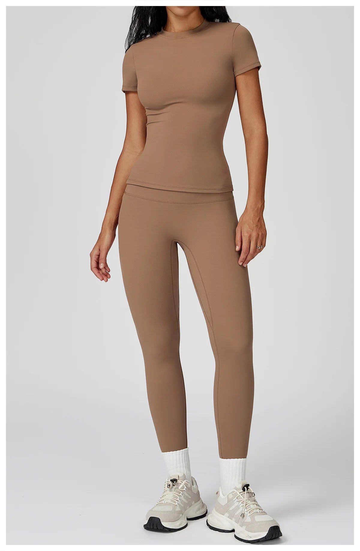 Women  Yoga Set 2PCS Workout Set Sportswear Gym Clothing Fitness Long Sleeve High Waist Leggings Cycling Shorts Sports Suits