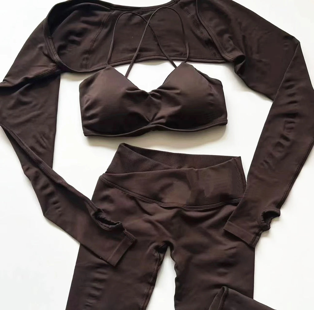 2/3PCS Seamless Vision Women Sportswear Yoga Set Workout Clothes Gym Legging Fitness Bra Long Sleeve Top Athletic Wear XP126