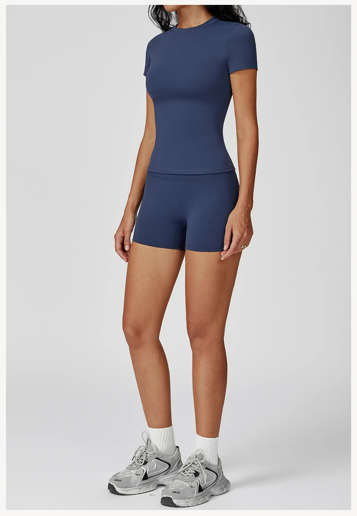 Women  Yoga Set 2PCS Workout Set Sportswear Gym Clothing Fitness Long Sleeve High Waist Leggings Cycling Shorts Sports Suits