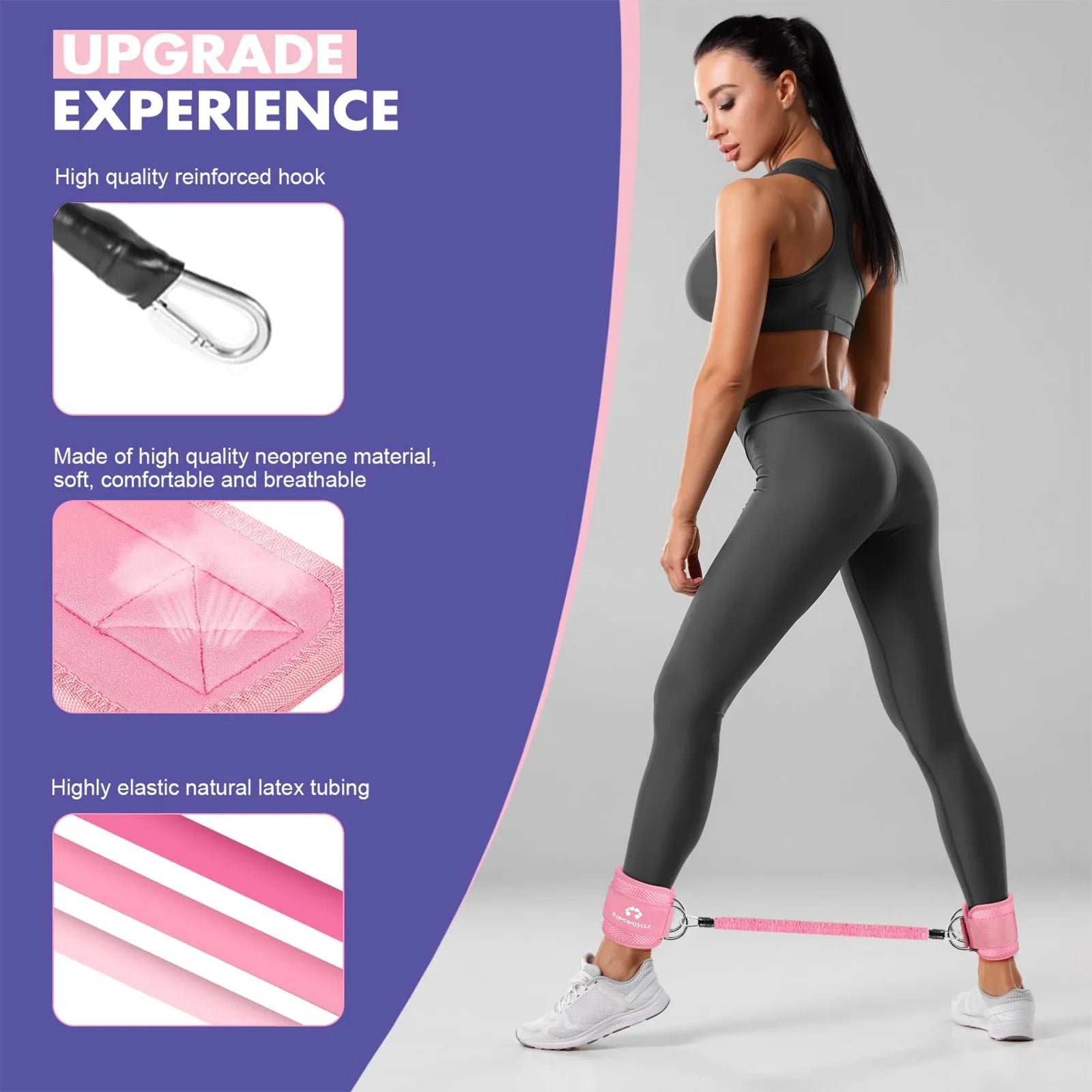 Ankle Resistance Bands with Cuffs, Ankle Bands for Working Out, Ankle Resistance Band, Glutes Workout Equipment, Butt Exercise F
