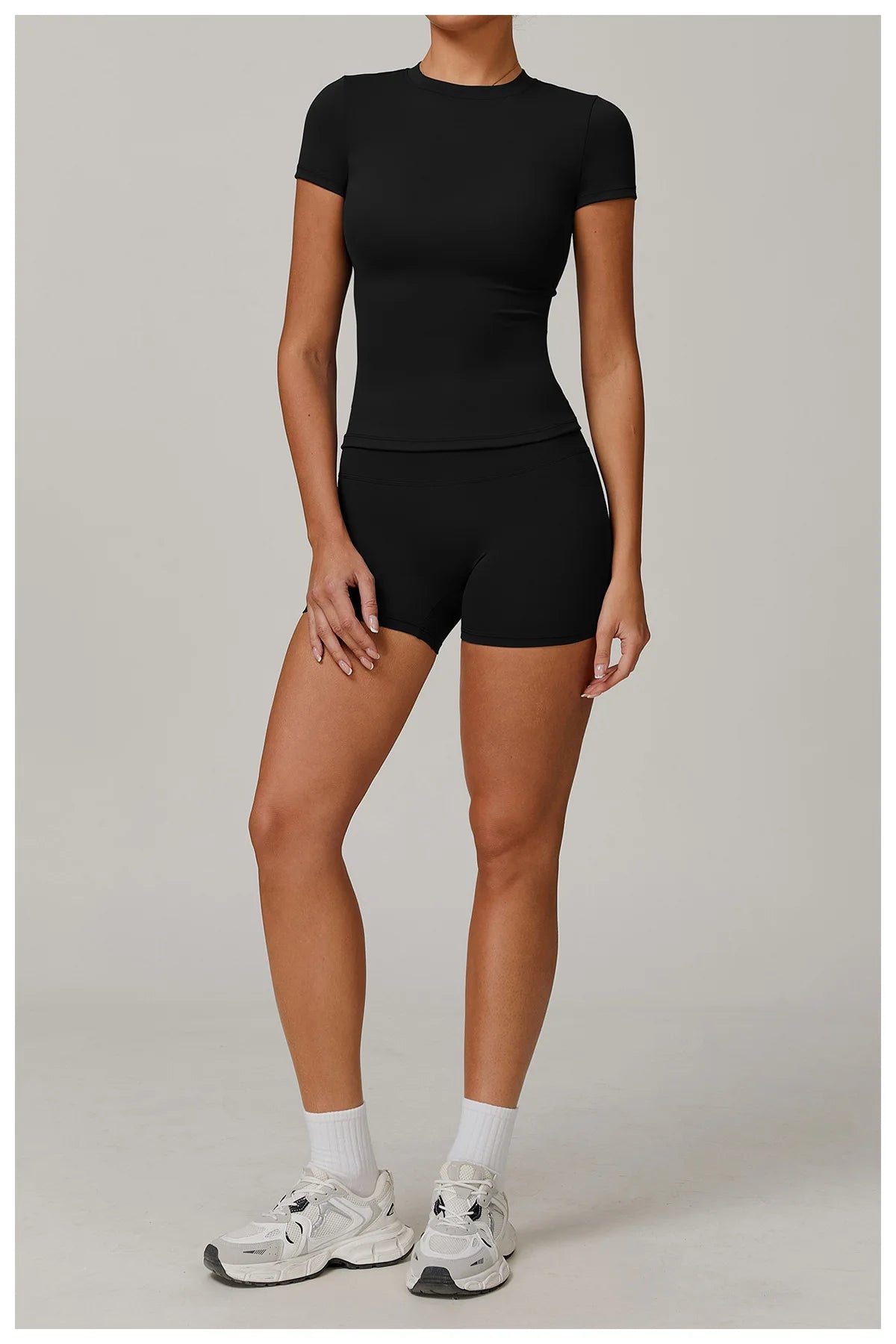 Women  Yoga Set 2PCS Workout Set Sportswear Gym Clothing Fitness Long Sleeve High Waist Leggings Cycling Shorts Sports Suits