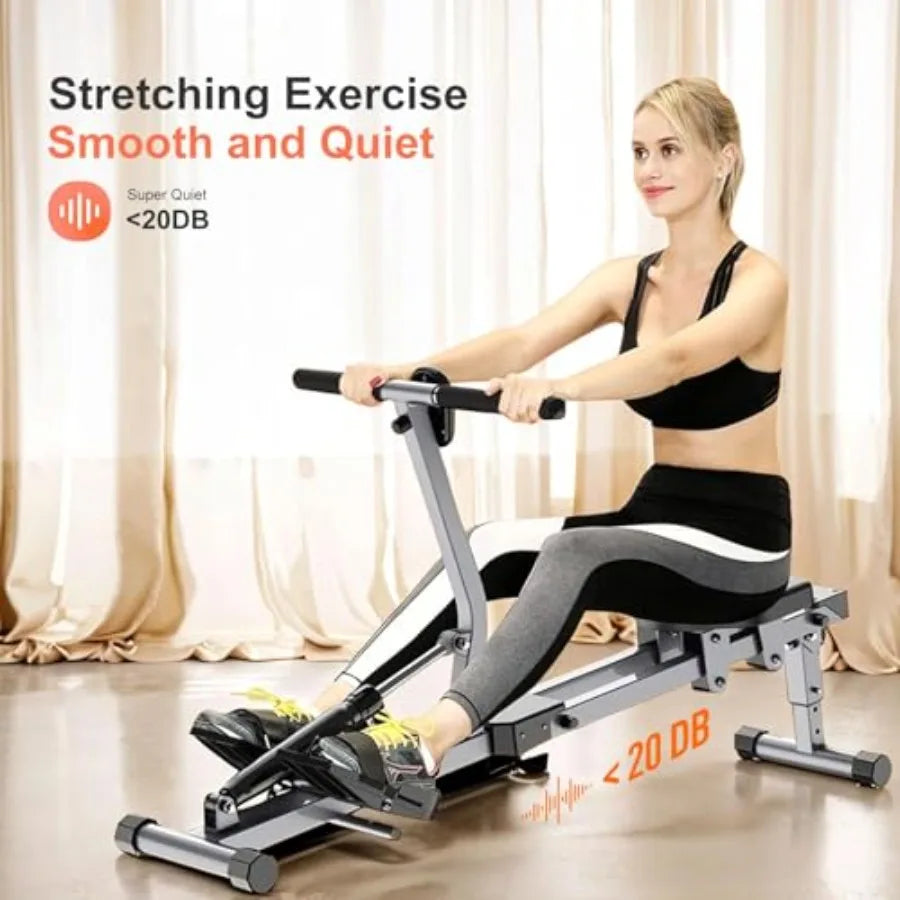 Foldable Indoor Rowing Machine for Home Fitness Hydraulic Design with 300LBS Capacity 12 Resistance Levels LCD Display for Real