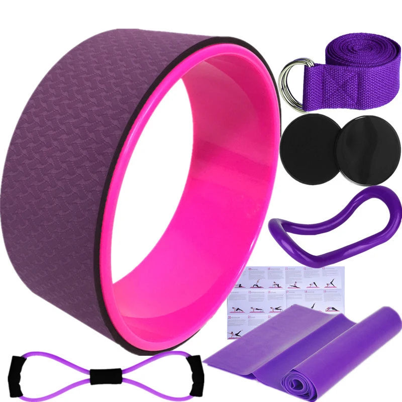 7Pcs Yoga Wheel Comfortable Elastic Band Yoga Ball Yoga Circle Ring Strong Roller Yoga Back Stretcher Balance Accessory