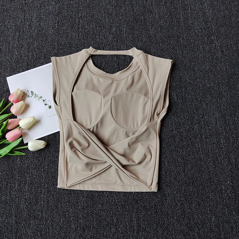 Sexy Short Yoga Top Backless Fixed Chest Pad Sports T-shirt Vest Women's Tight Quick Drying Slimming Yoga Suit Top Clothing
