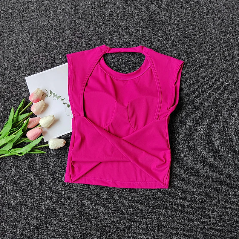 Sexy Short Yoga Top Backless Fixed Chest Pad Sports T-shirt Vest Women's Tight Quick Drying Slimming Yoga Suit Top Clothing