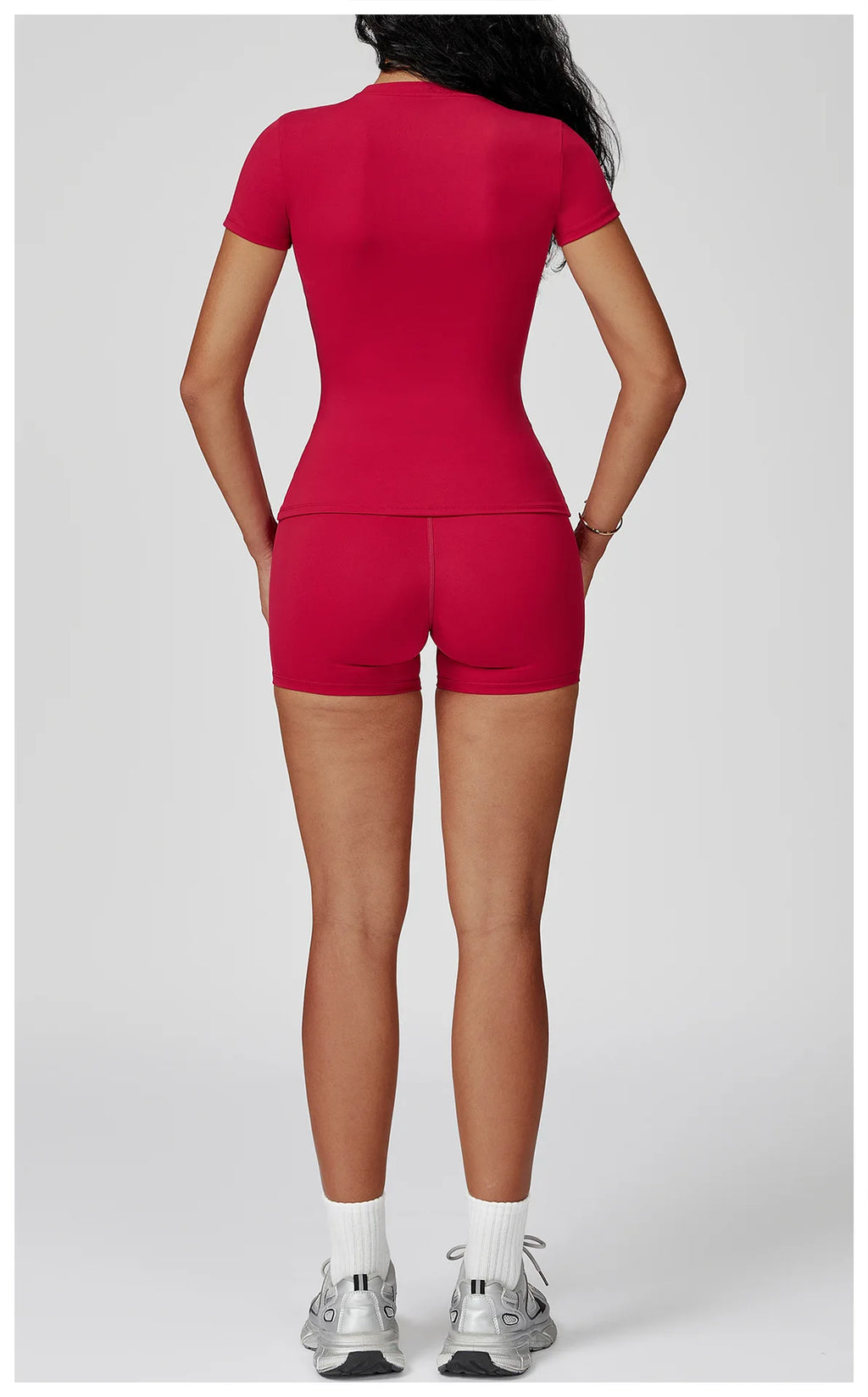 Women  Yoga Set 2PCS Workout Set Sportswear Gym Clothing Fitness Long Sleeve High Waist Leggings Cycling Shorts Sports Suits