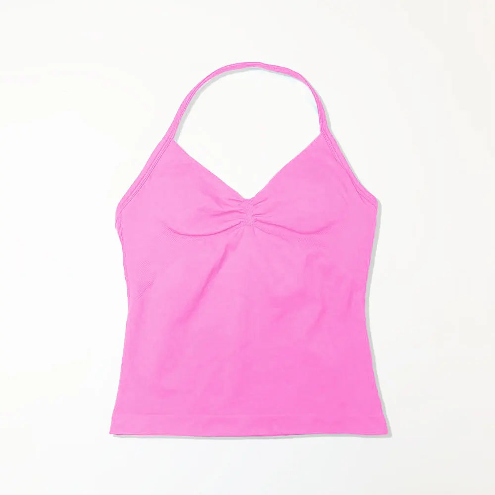 NCLAGEN Gym Longline Strappy Top Women Seamless Yoga Tank With Removable Pads V Neck Workout Clothes Sports Running Fitness Vest