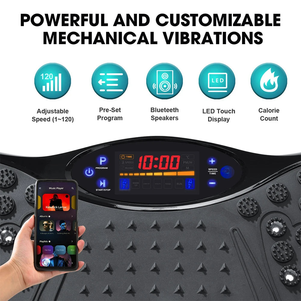 Vibration Plate Exercise Machine Bluetooth-Compatible Rhythm Machine Adjustable Speed Full Body Shaker Workout Vibrate Platform