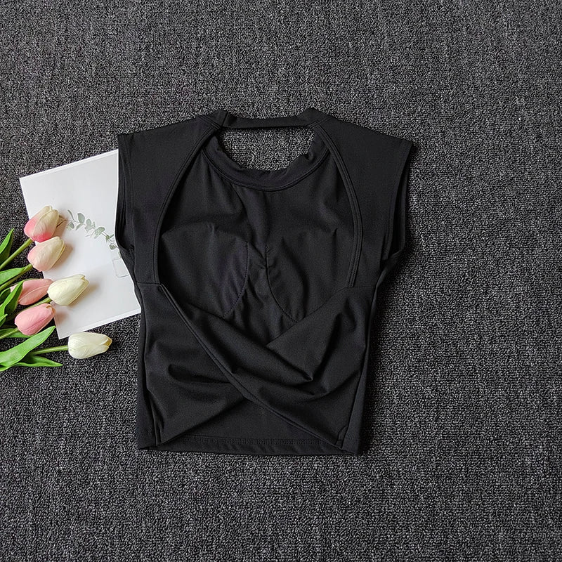 Sexy Short Yoga Top Backless Fixed Chest Pad Sports T-shirt Vest Women's Tight Quick Drying Slimming Yoga Suit Top Clothing
