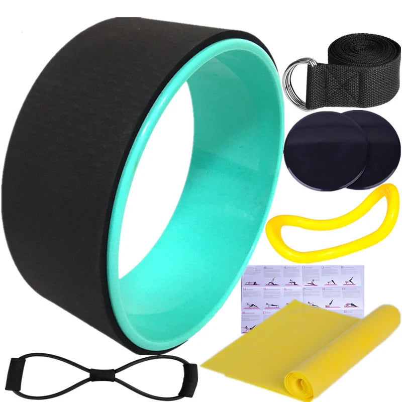 7Pcs Yoga Wheel Comfortable Elastic Band Yoga Ball Yoga Circle Ring Strong Roller Yoga Back Stretcher Balance Accessory