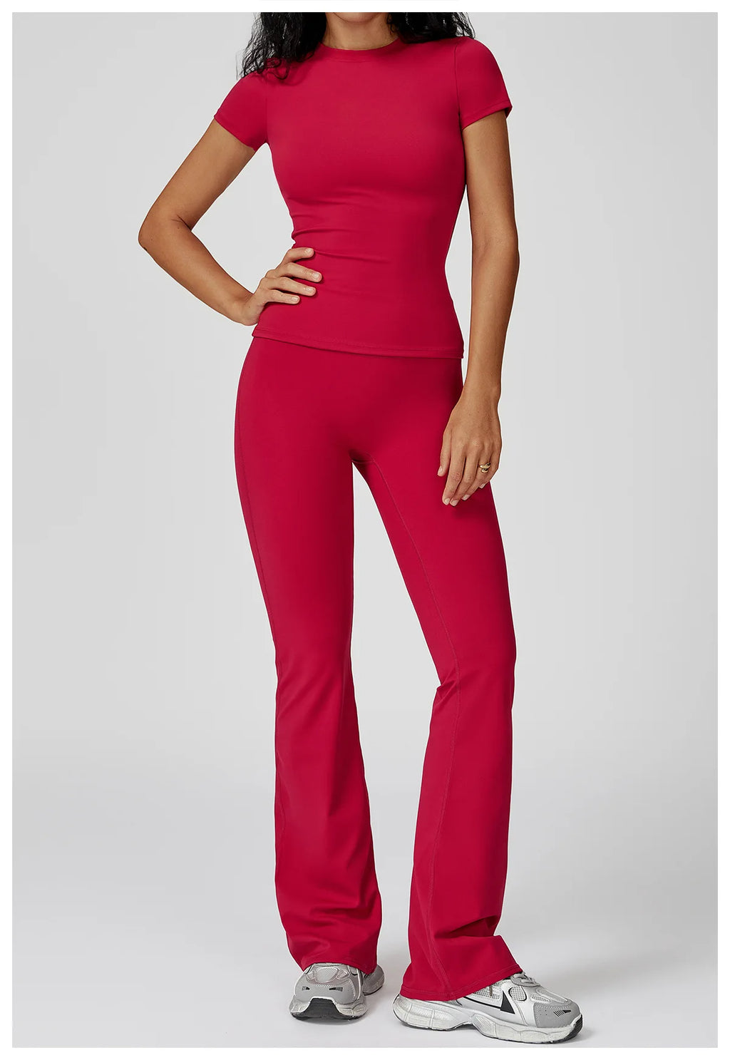 Women  Yoga Set 2PCS Workout Set Sportswear Gym Clothing Fitness Long Sleeve High Waist Leggings Cycling Shorts Sports Suits