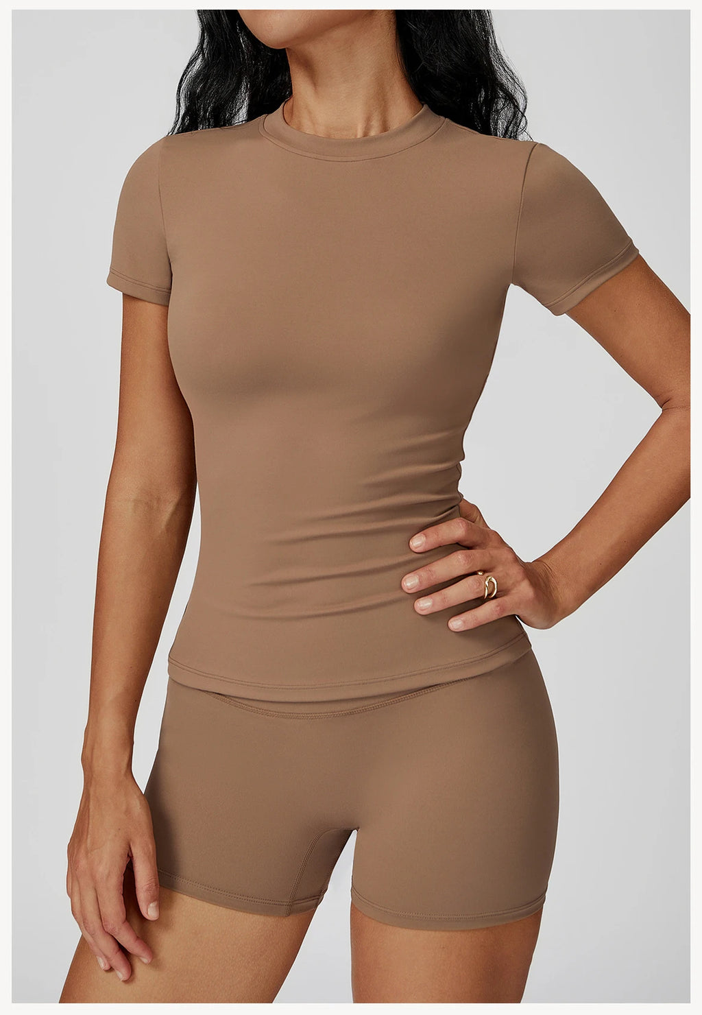 Women  Yoga Set 2PCS Workout Set Sportswear Gym Clothing Fitness Long Sleeve High Waist Leggings Cycling Shorts Sports Suits