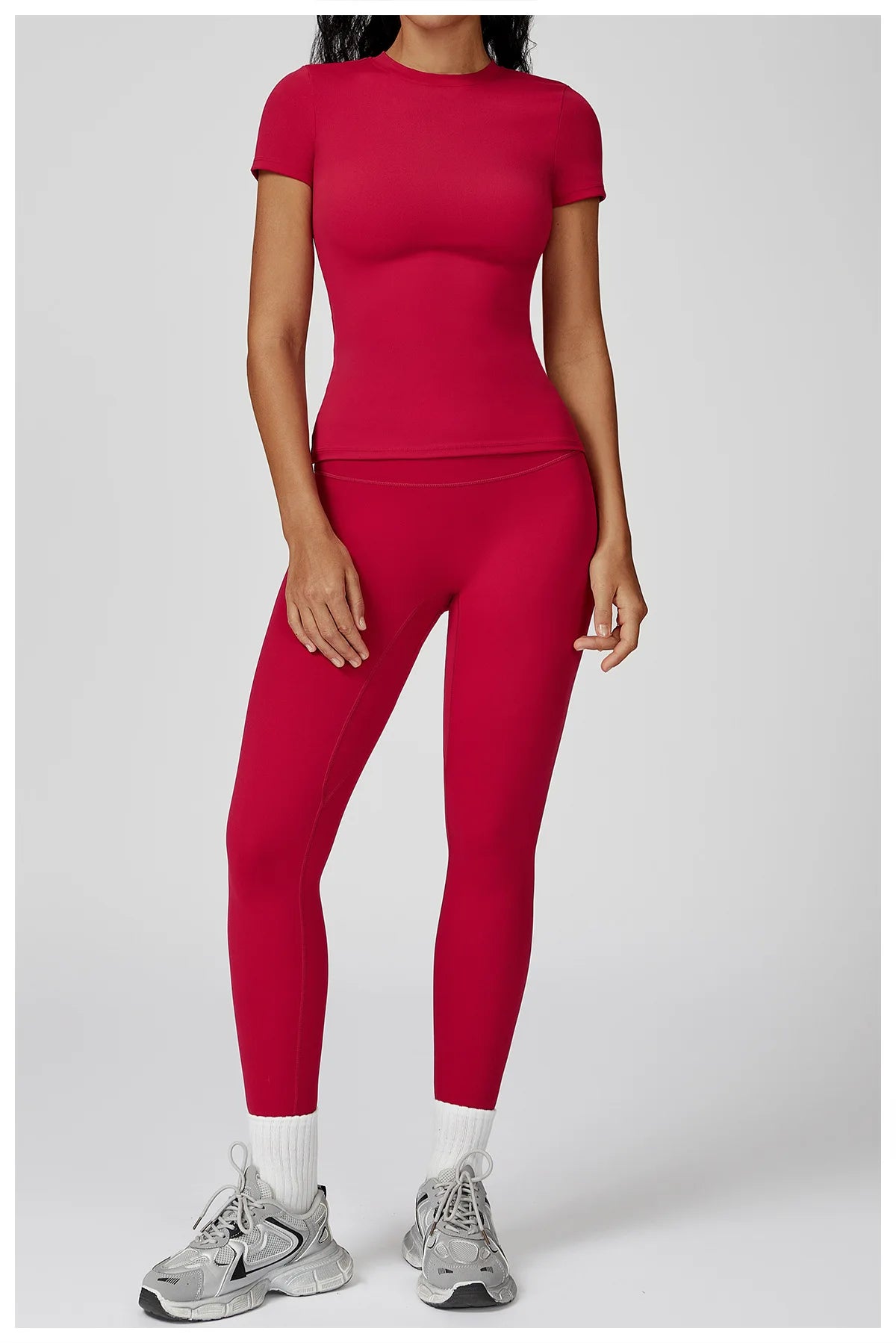 Women  Yoga Set 2PCS Workout Set Sportswear Gym Clothing Fitness Long Sleeve High Waist Leggings Cycling Shorts Sports Suits