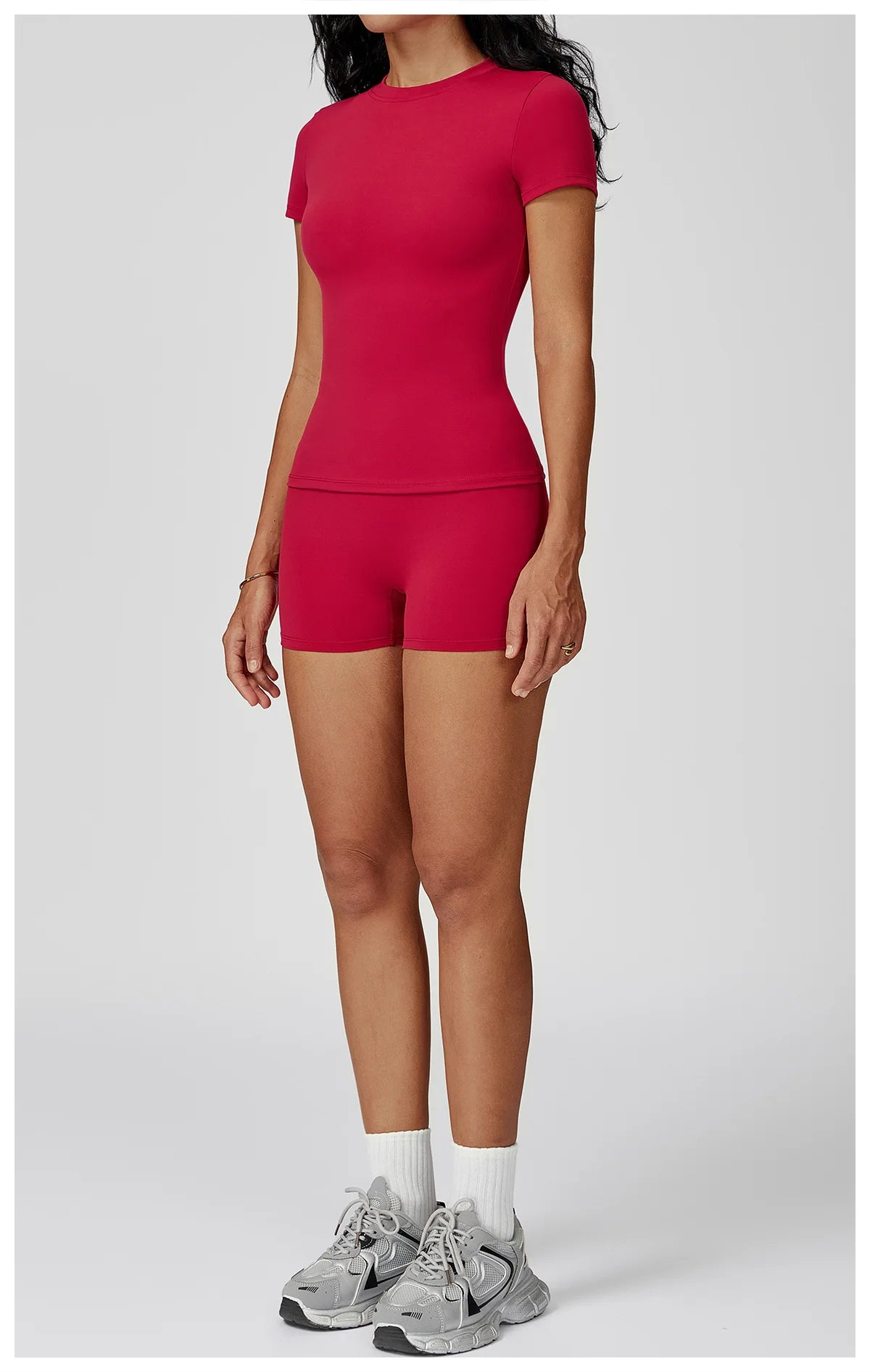 Women  Yoga Set 2PCS Workout Set Sportswear Gym Clothing Fitness Long Sleeve High Waist Leggings Cycling Shorts Sports Suits