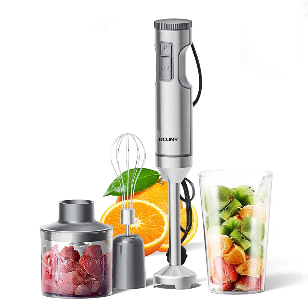 Hand Immersion Blender 1000W Powerful 4-in-1,Stainless Steel Stick Food Mixer,700ml Mixing Beaker,500ml Processor,Whisk