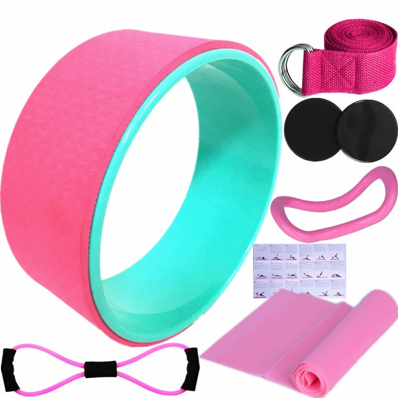 7Pcs Yoga Wheel Comfortable Elastic Band Yoga Ball Yoga Circle Ring Strong Roller Yoga Back Stretcher Balance Accessory
