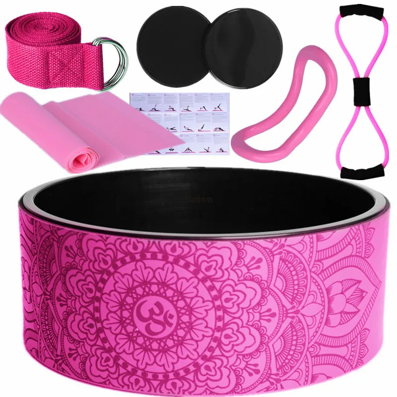 7Pcs Yoga Wheel Comfortable Elastic Band Yoga Ball Yoga Circle Ring Strong Roller Yoga Back Stretcher Balance Accessory