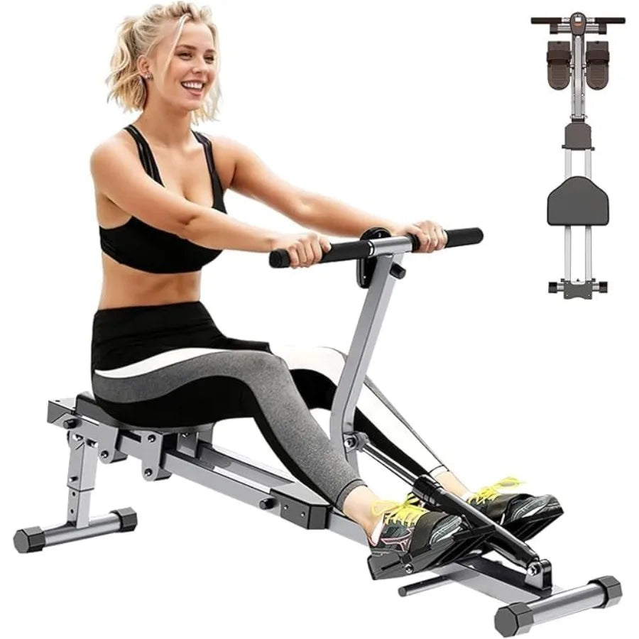 Foldable Indoor Rowing Machine for Home Fitness Hydraulic Design with 300LBS Capacity 12 Resistance Levels LCD Display for Real