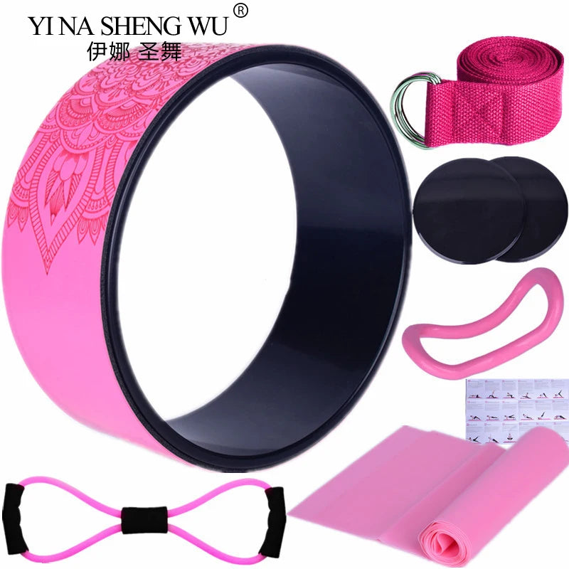 7Pcs Yoga Wheel Comfortable Elastic Band Yoga Ball Yoga Circle Ring Strong Roller Yoga Back Stretcher Balance Accessory