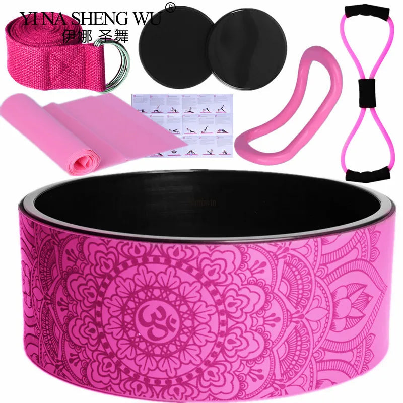 7Pcs Yoga Wheel Comfortable Elastic Band Yoga Ball Yoga Circle Ring Strong Roller Yoga Back Stretcher Balance Accessory