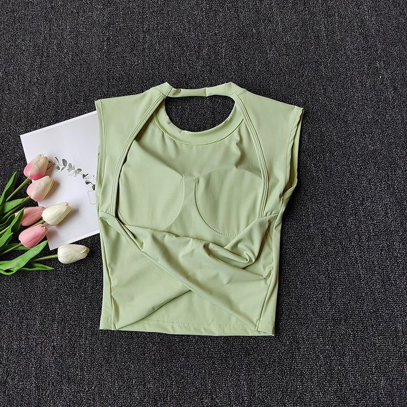 Sexy Short Yoga Top Backless Fixed Chest Pad Sports T-shirt Vest Women's Tight Quick Drying Slimming Yoga Suit Top Clothing
