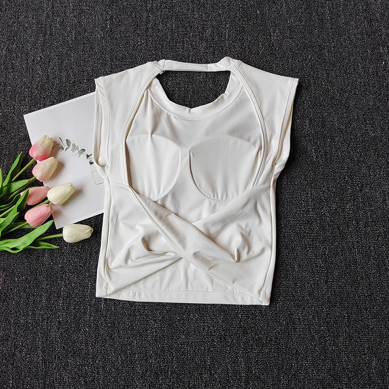 Sexy Short Yoga Top Backless Fixed Chest Pad Sports T-shirt Vest Women's Tight Quick Drying Slimming Yoga Suit Top Clothing